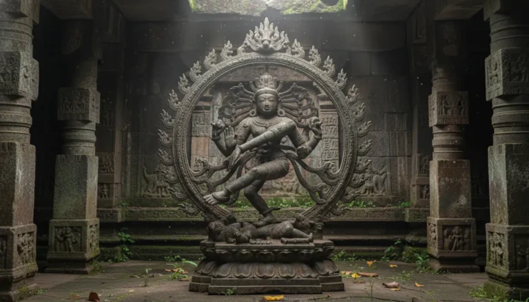 Deeply weathered bronze Nataraja statue showing authentic traditional textures and carvings