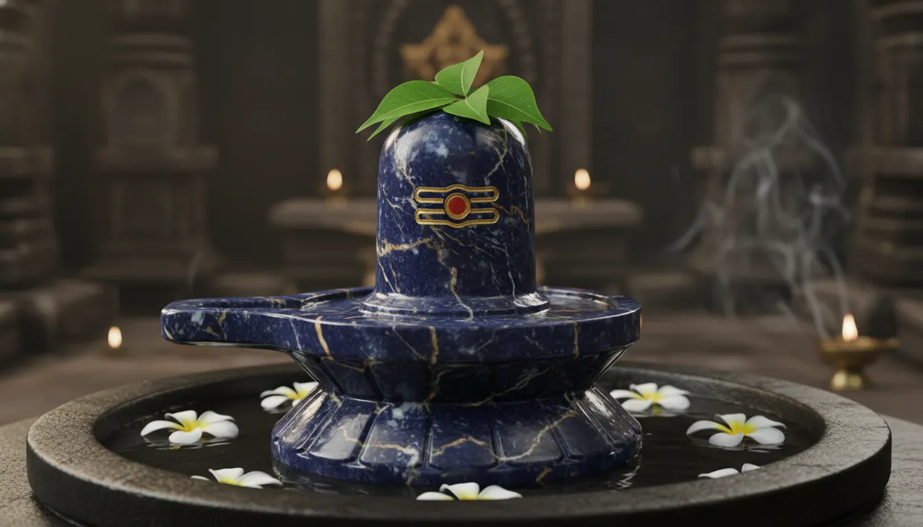 Abstract dark blue marble texture Shivling images with bili patra details.