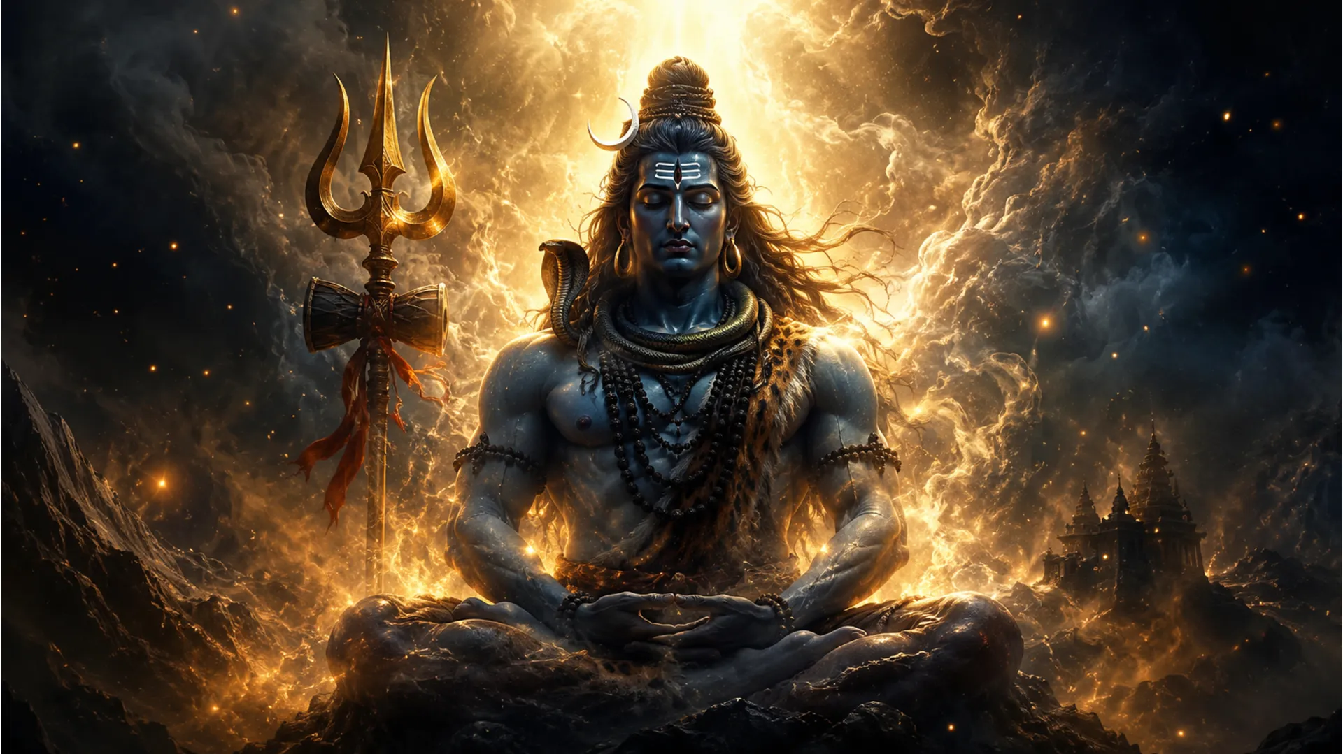 Abstract spiritual Har Har Mahadev photo in HD with smoke and light effects.