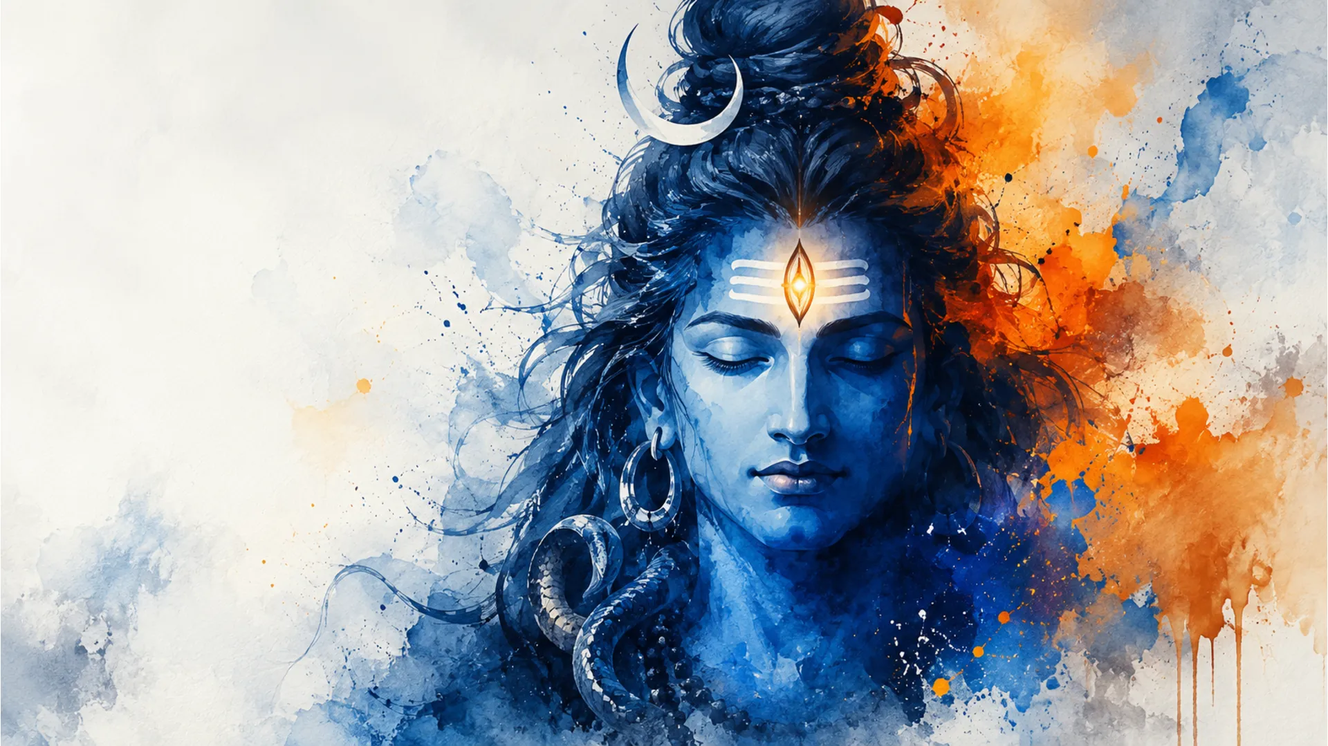 Creative abstract watercolor painting of Lord Shiva with vibrant colors.