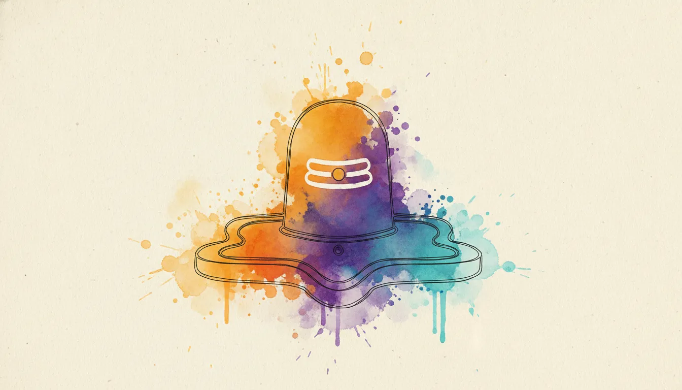 An abstract watercolor style mahadev shivling image clip art with saffron and teal splashes.