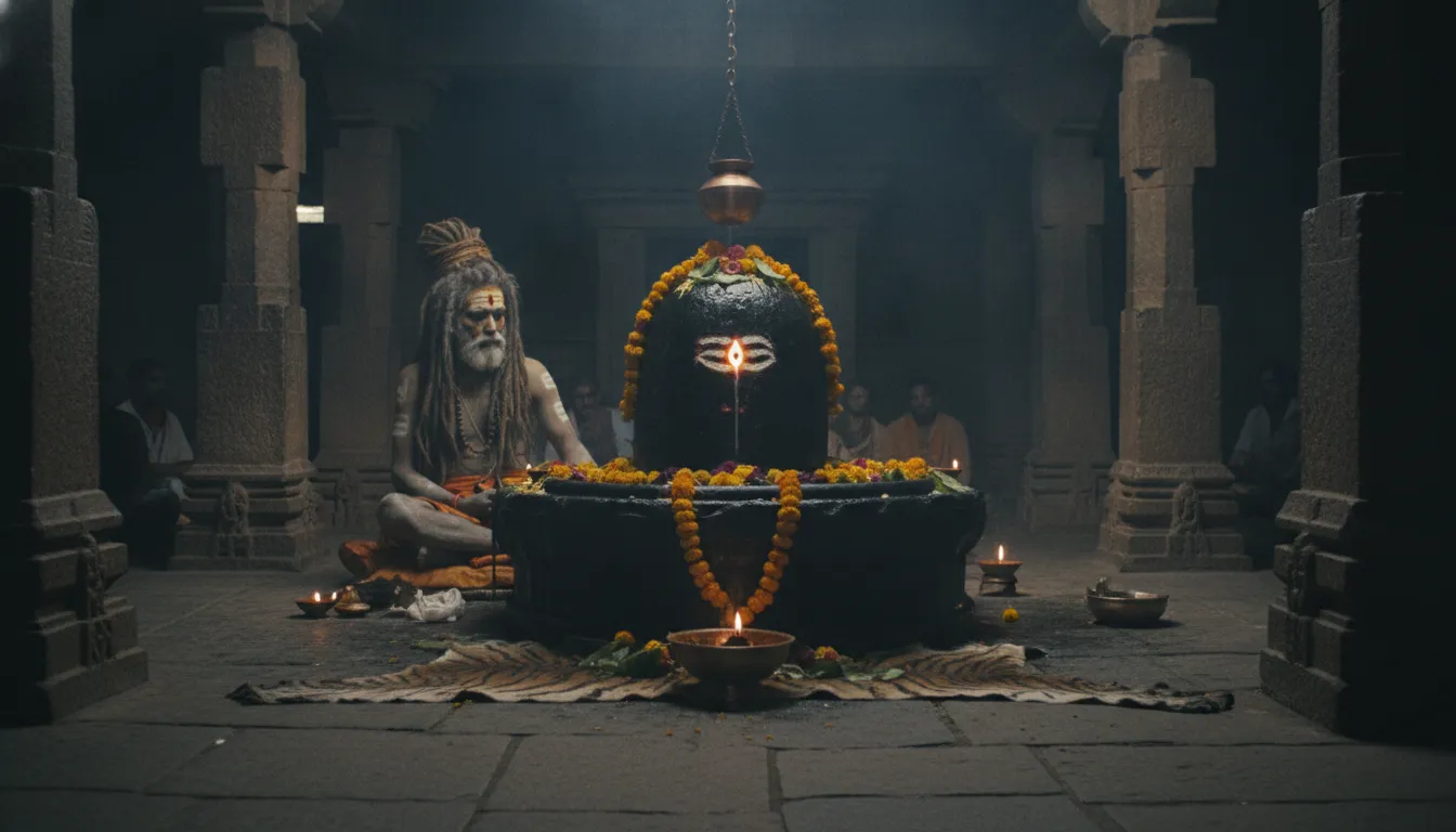 An Aghori Sadhu performing deep spiritual pooja on Mahakaleshwar Shivling images.