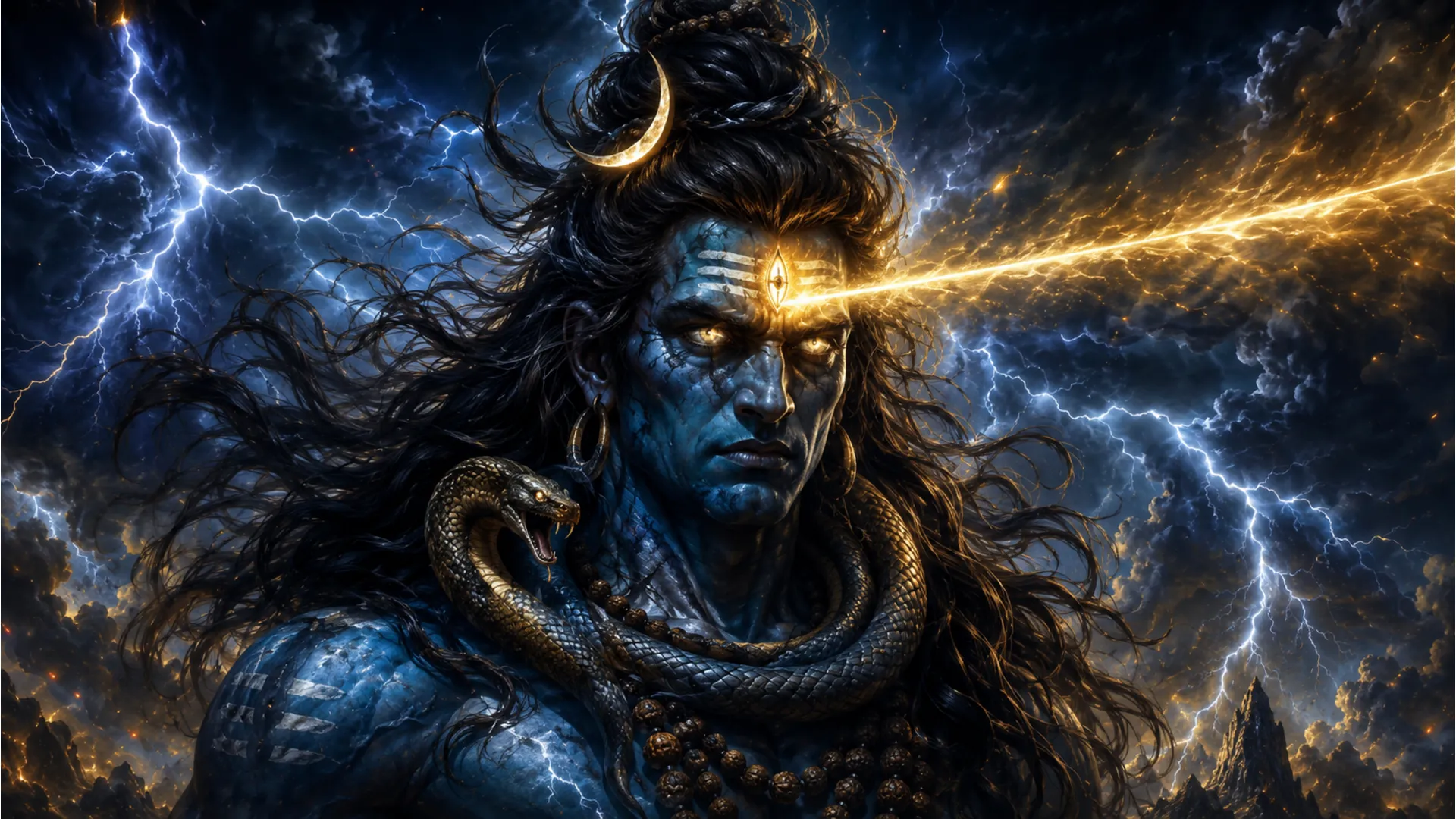 Intense and powerful Rudra avatar of Lord Shiva in high-definition 1080p.