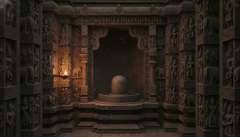 Historical architectural style image of Mallikarjun shivling carved in an ancient stone wall.