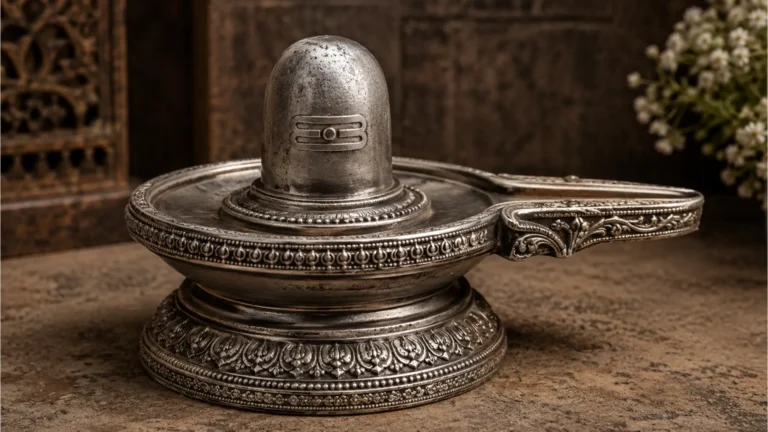 An antique vintage style silver shivling with a beautiful rustic matte texture and subtle dark highlights.