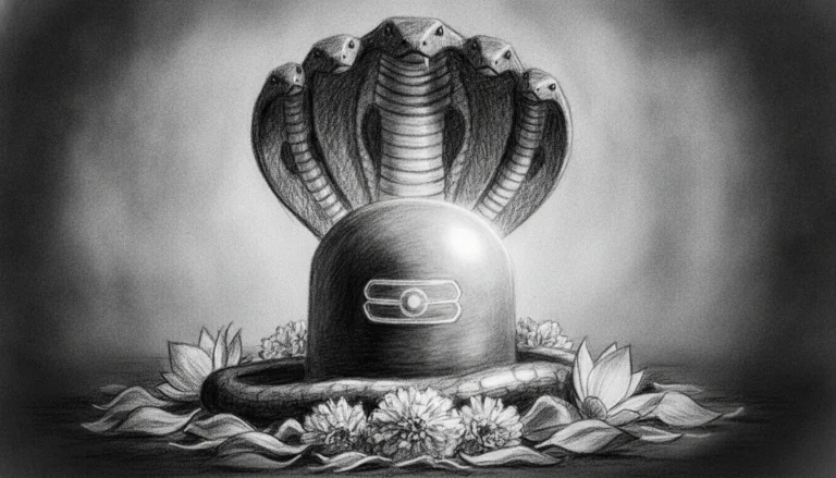 Artistic monochrome sketch style Omkareshwar shivling image with dramatic shadows.