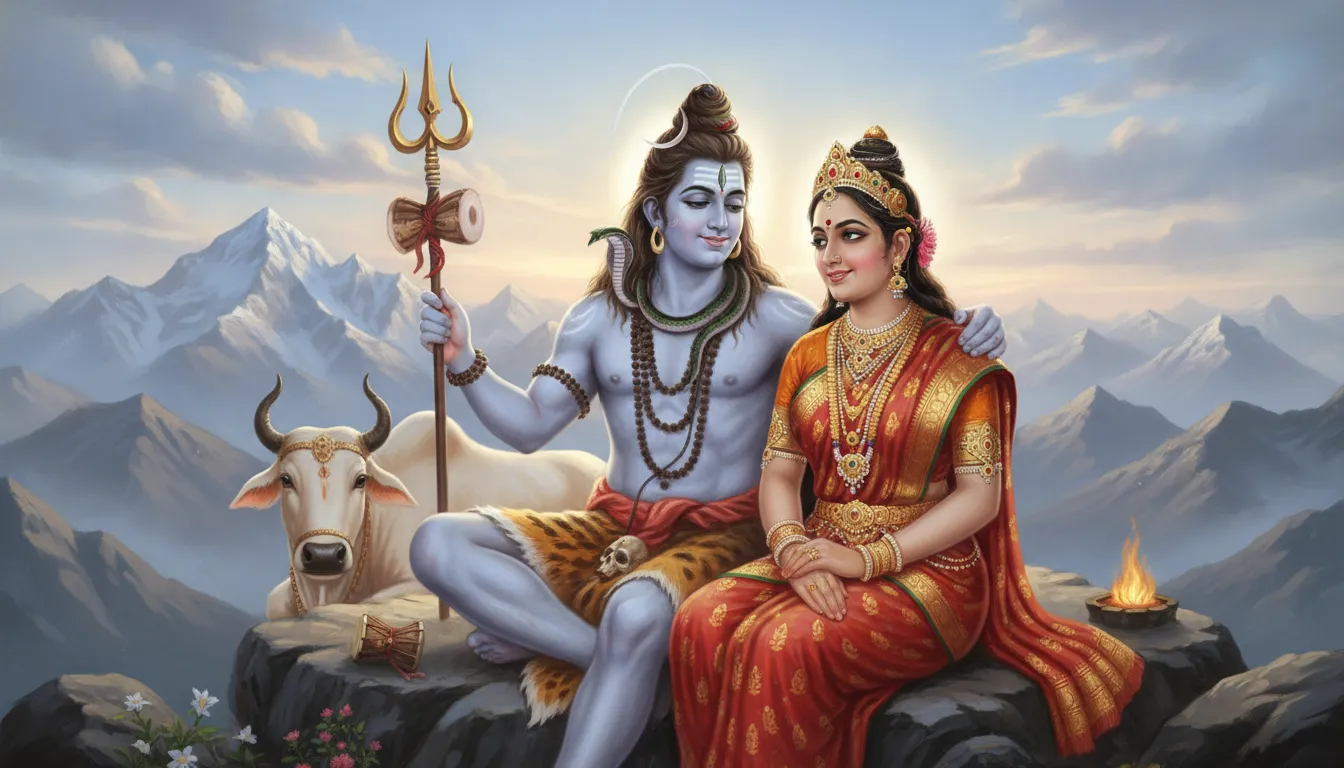 Loving Har Har Mahadev photo HD featuring Lord Shiva and Goddess Parvati together.