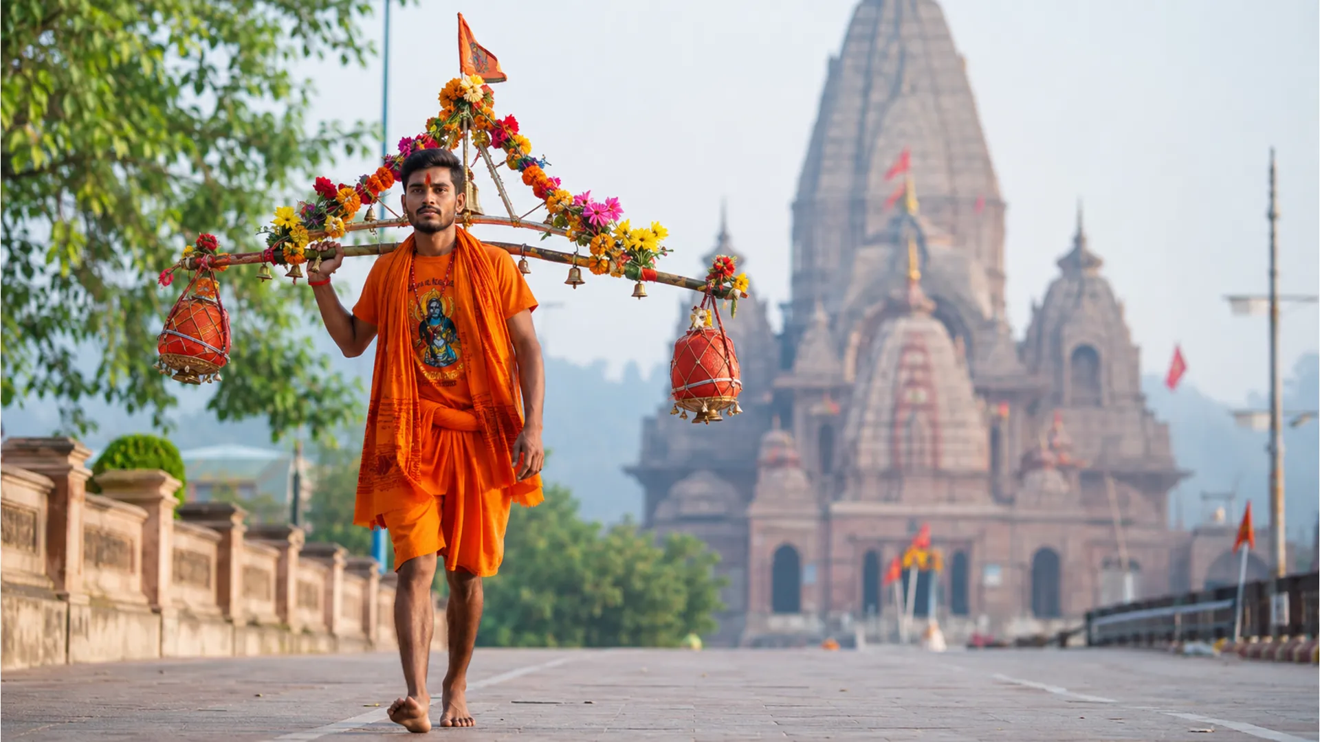Ek sanyasi kapron mein Kanwar yatri safar shuru karte hue - Bol Bom photo.
