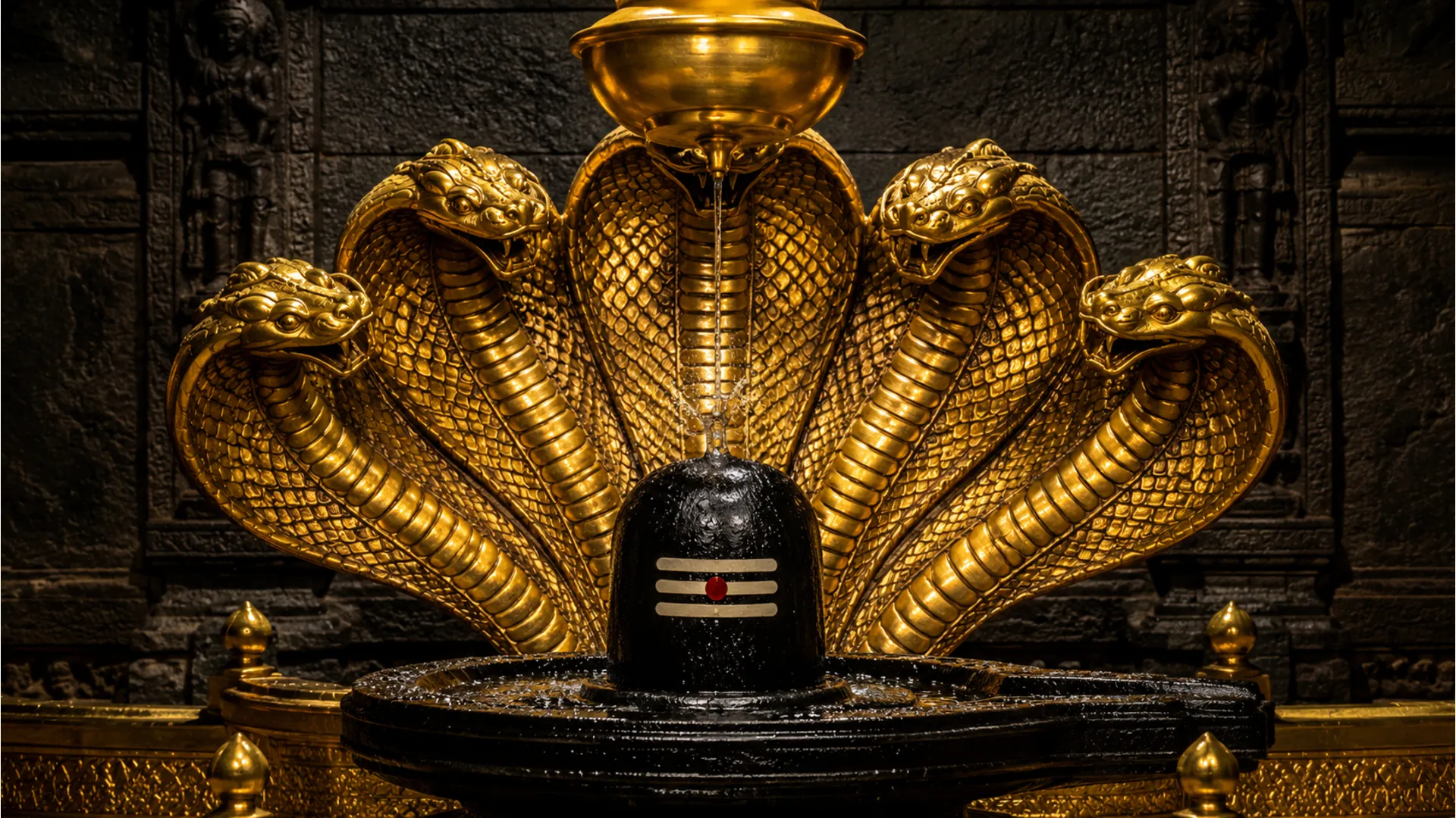 Brass five-headed snake canopy over Mahakal shivling images hd.