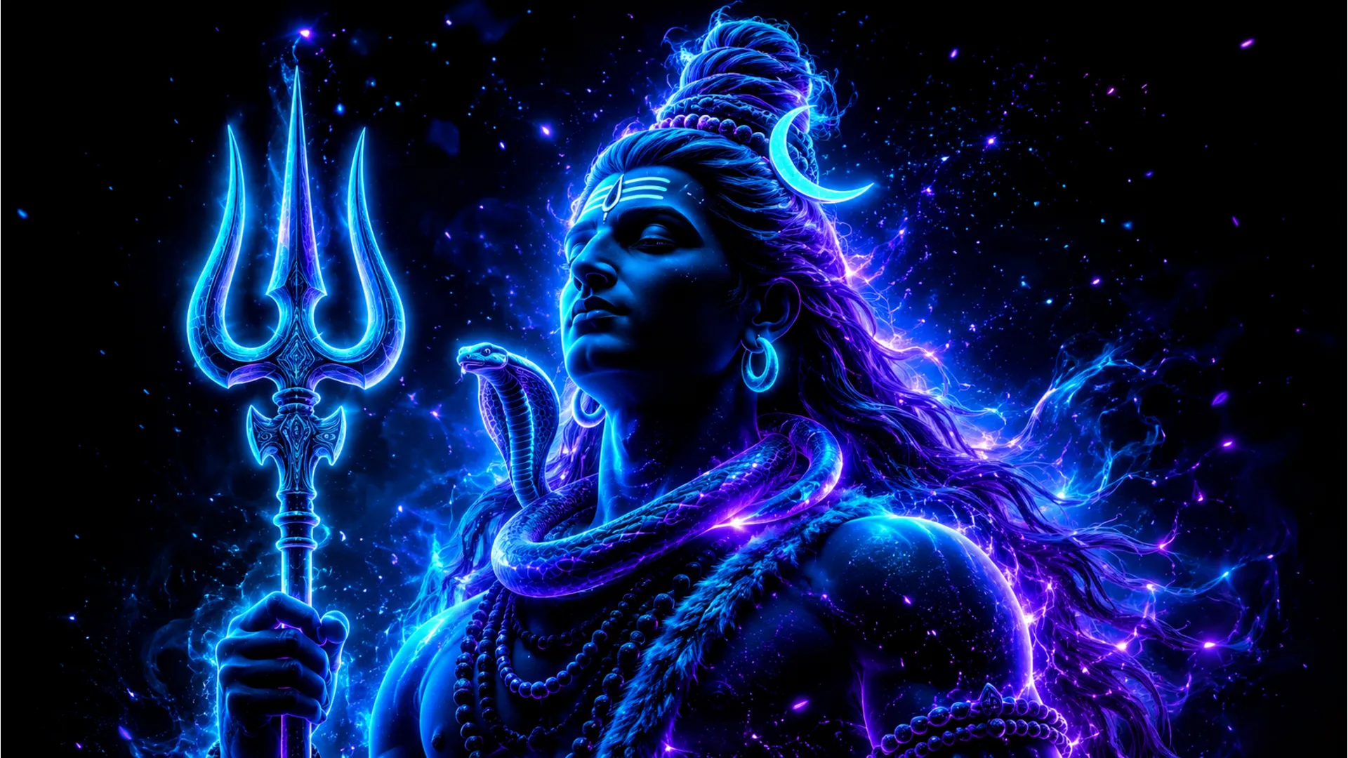 Futuristic cinematic neon art wallpaper of Lord Shiva for mobile.