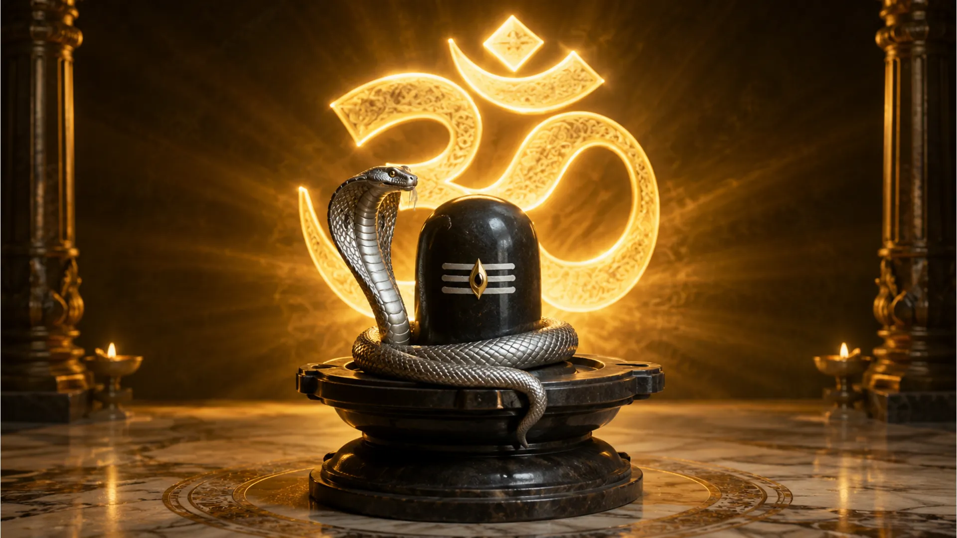 Artistic Mahadev Shivling image HD featuring a glowing golden OM symbol in the background.