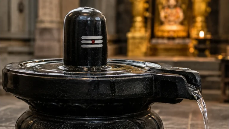 Close-up Tarakeswar shivling image showing the detailed structure of the stone lingam and yonipeeth base.