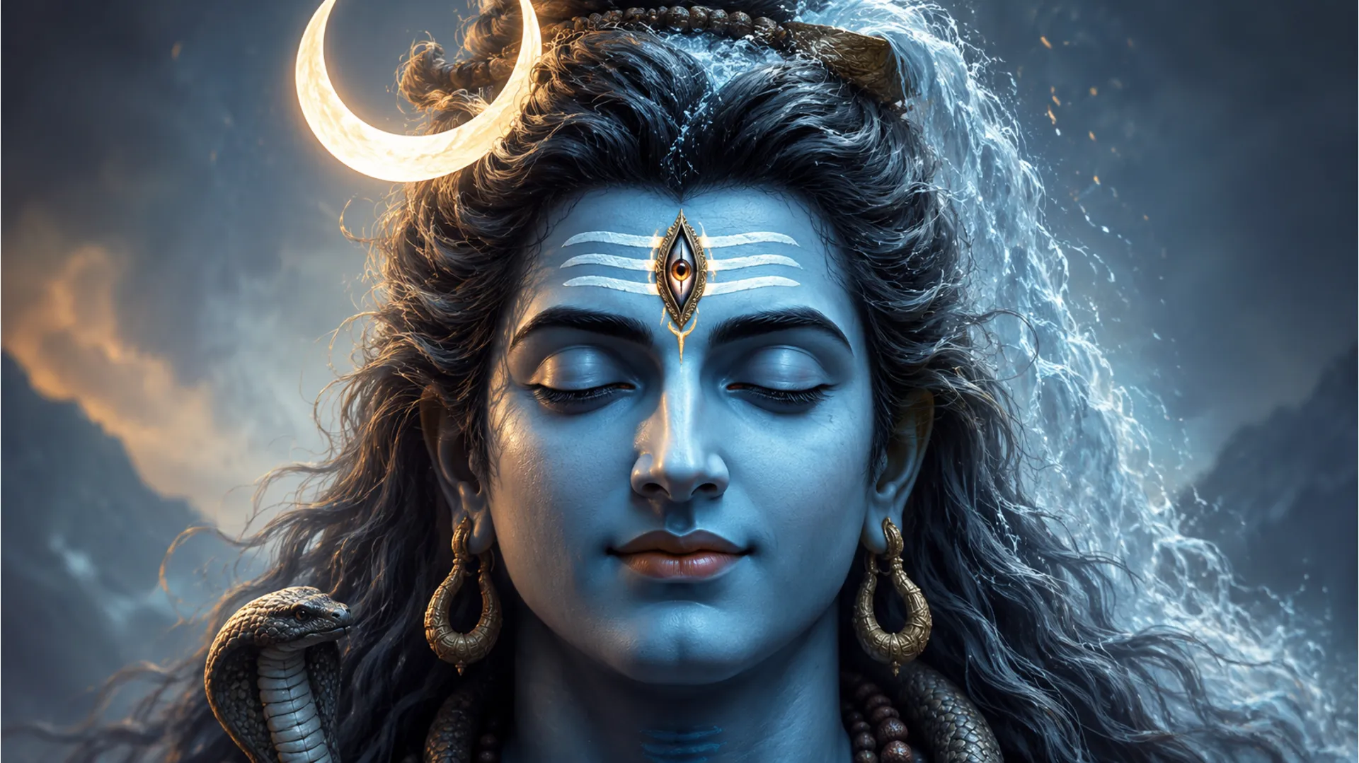 Close-up Har Har Mahadev photo in HD focusing on Lord Shiva's face and third eye.