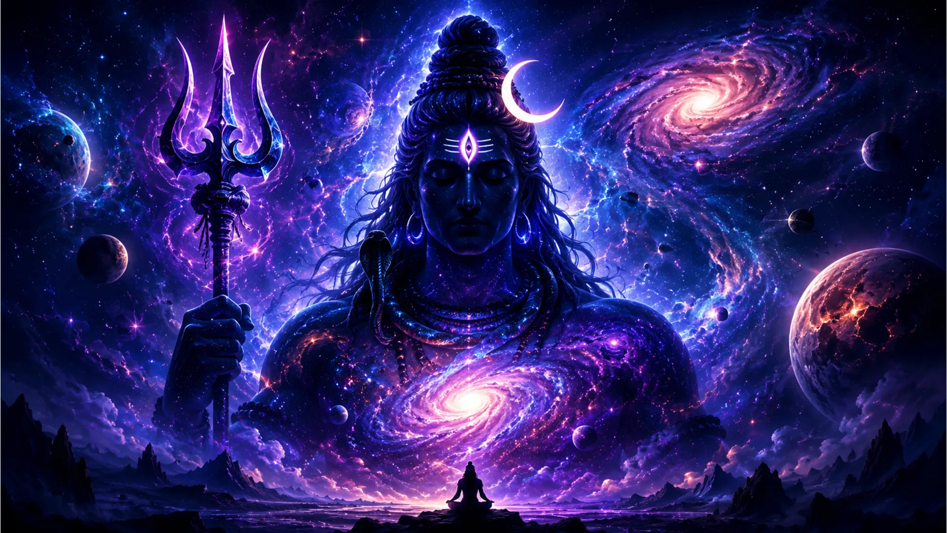 Abstract cosmic har har mahadev picture photoes depicting Shiva as the universe.