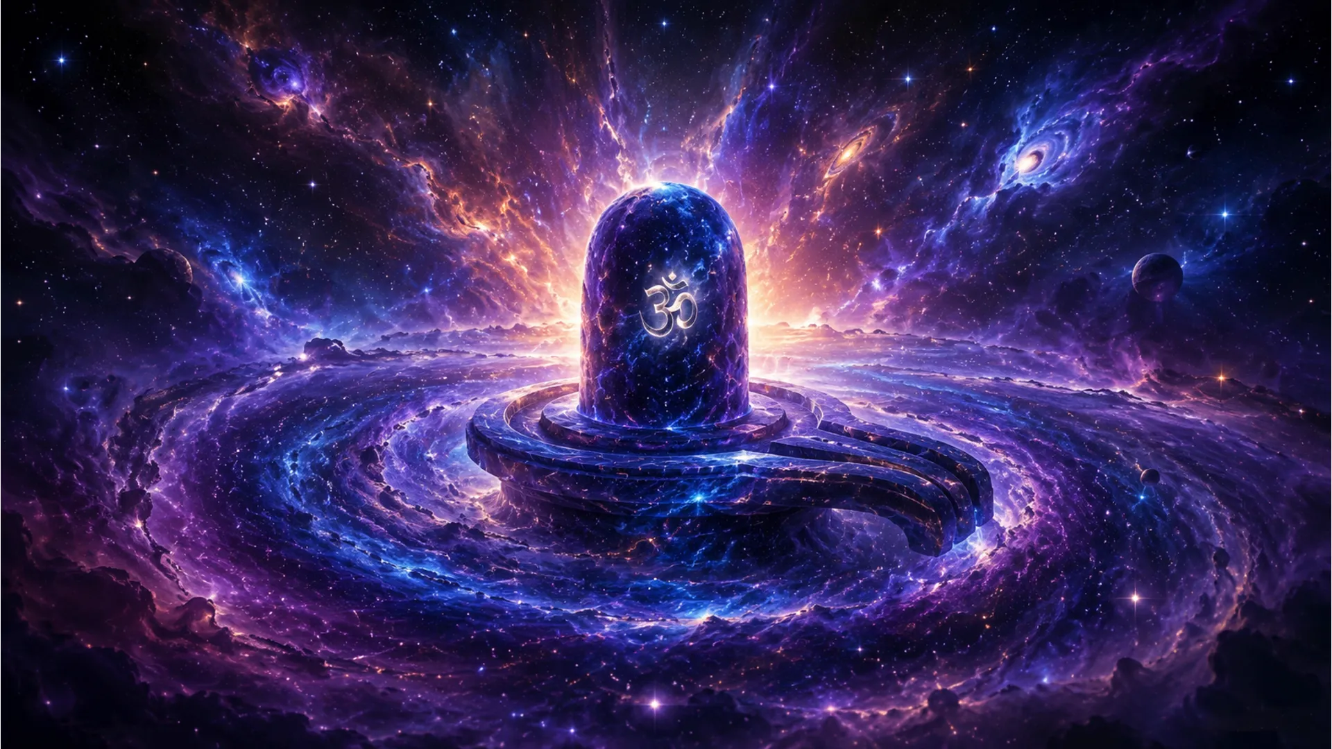 Abstract cosmic Mahakal shivling images hd with galaxies and nebulae.