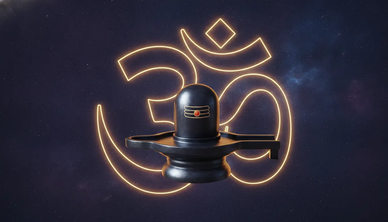 A cosmic theme mahadev shivling image clip art featuring a glowing sacred Om symbol.