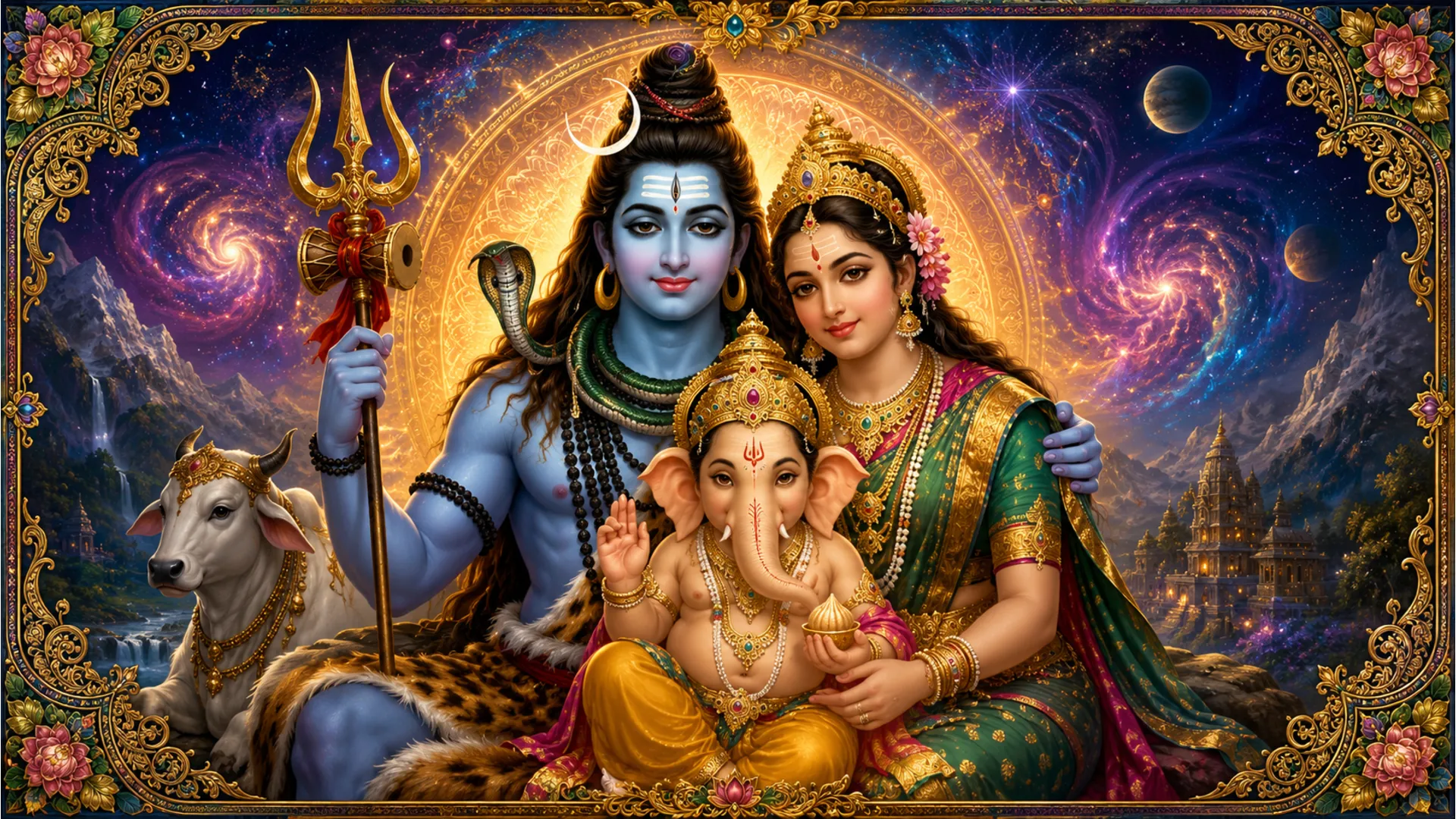 Artistic balance of Lord Shiva cosmic energy and Goddess Parvati calm grace