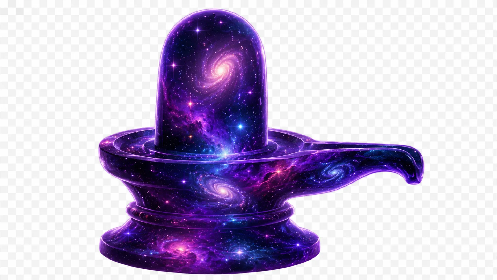 Spiritual shivling filled with deep space galaxy and star cluster textures, isolated PNG.