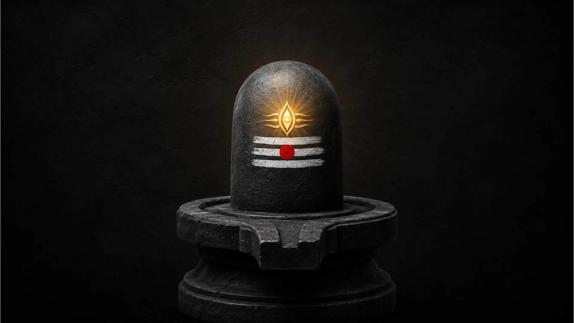 Minimalist full HD creative art of a Shivling featuring a glowing third eye and white sacred ash lines.