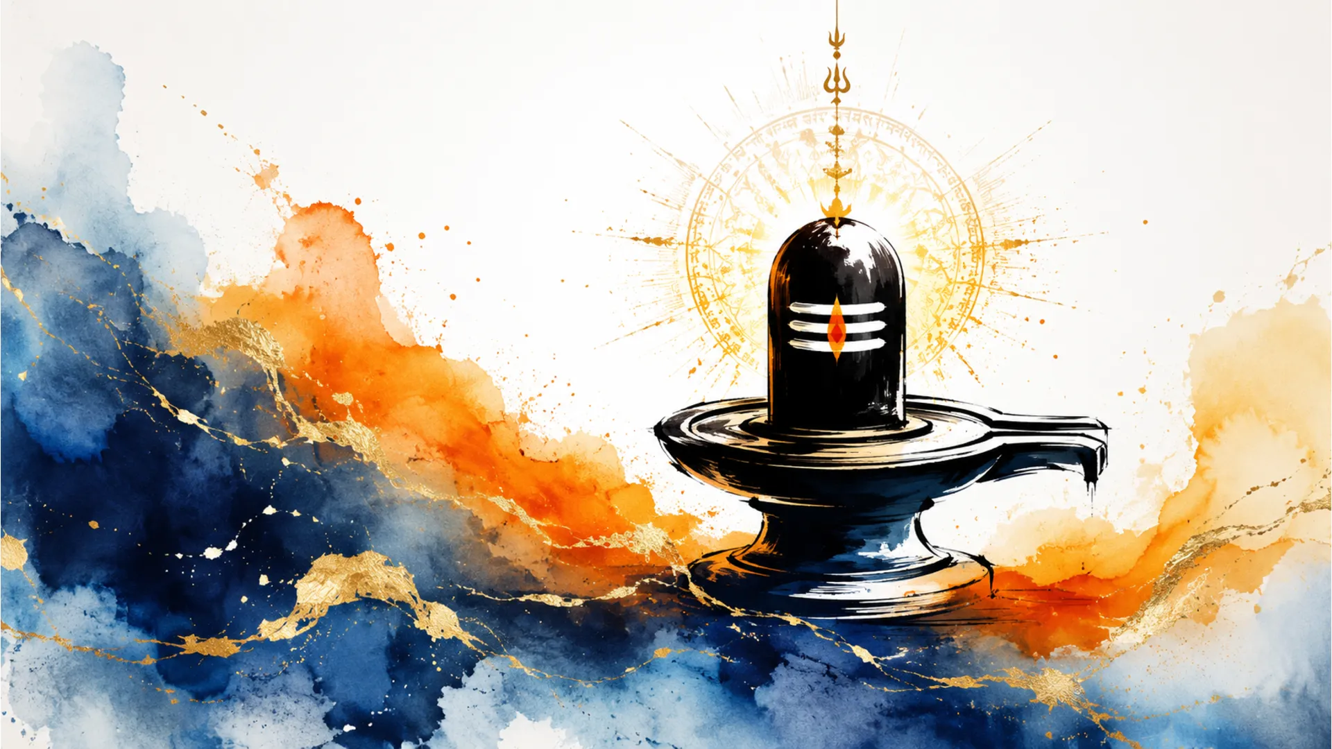 Artistic watercolor abstract painting of Maha Shivratri Shivling
