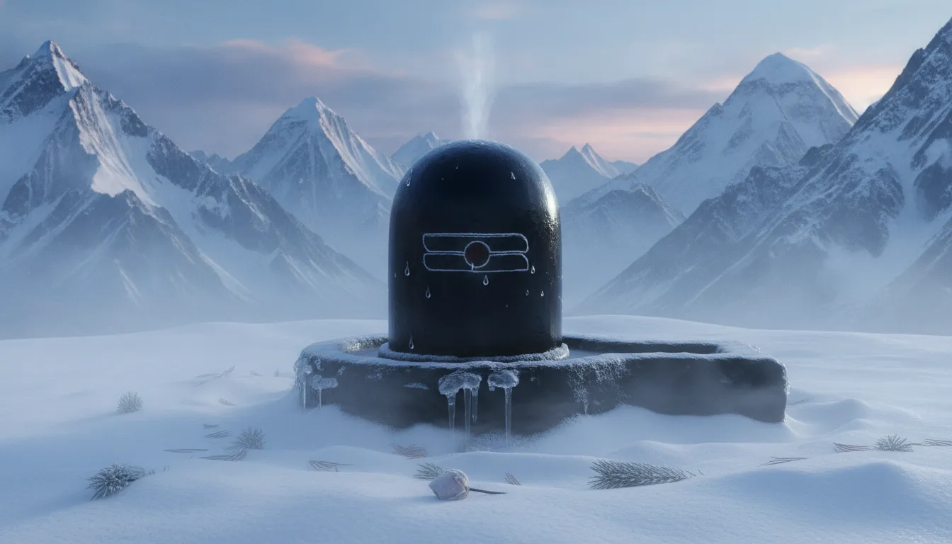 Majestic sawan shivling image with snow-capped Himalayan mountains background.