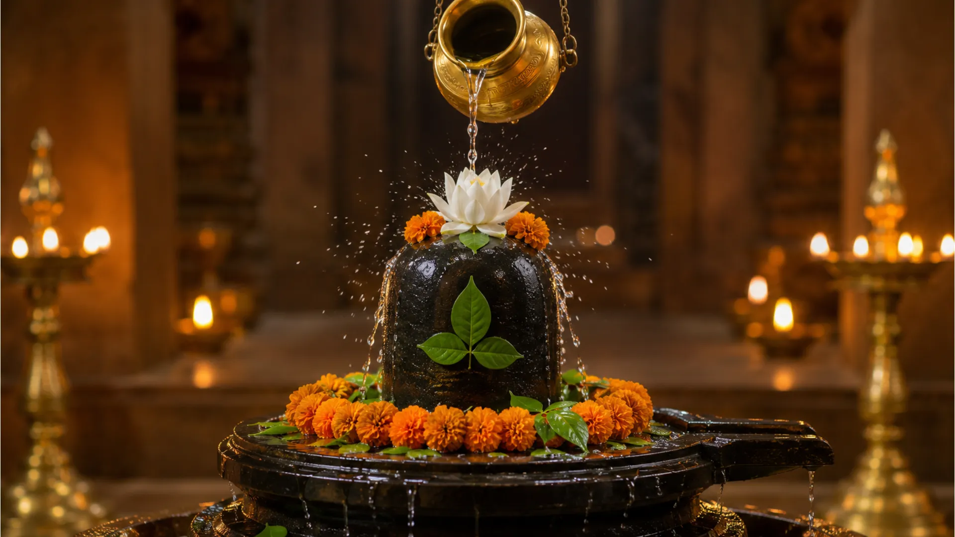 Har Har Mahadev download photo featuring a decorated Shiva Lingam with fresh flowers