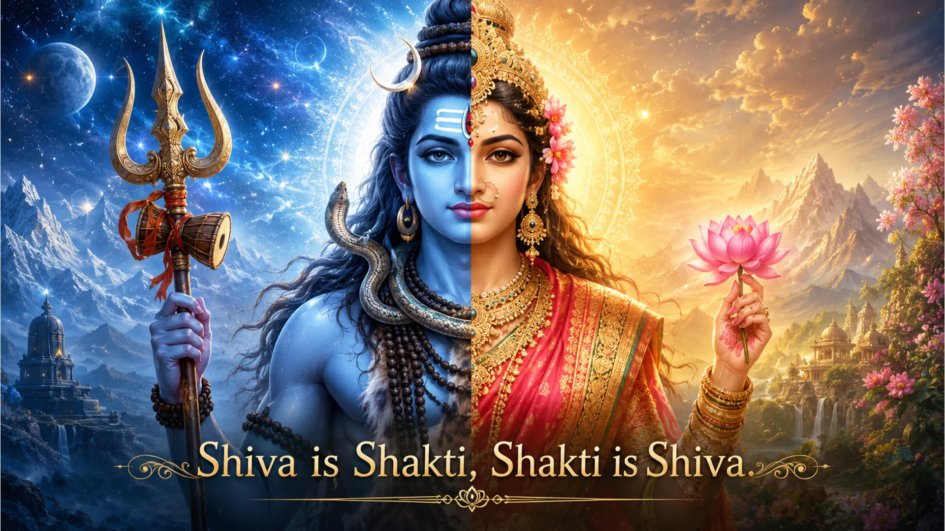 4K representation of Ardhanarishwara, the composite form of Lord Shiva and Goddess Parvati.
