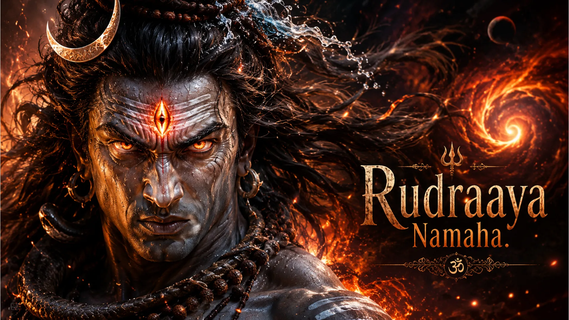 4K intense close-up portrait of Lord Shiva’s fierce Rudra form during the Tandava dance.