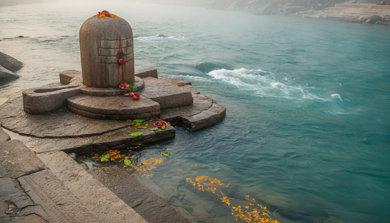 Large Bahubali Shivling installed on the banks of the holy river Ganga.