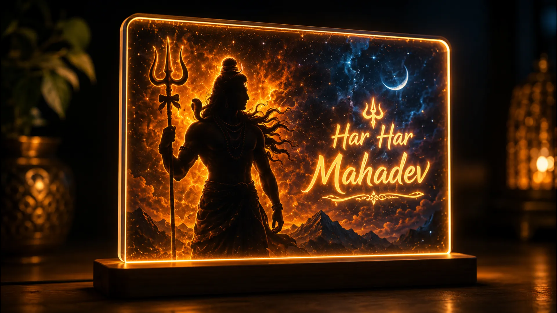 Innovative glowing LED backlit har har mahadev photo frame for night view