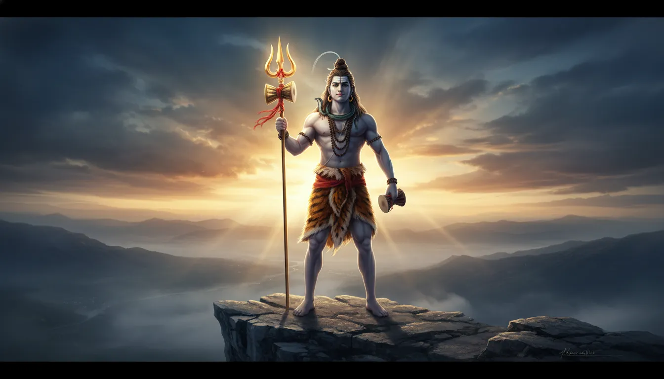 Lord Shiva holding a golden Trishul and Damru wallpaper 1080p download