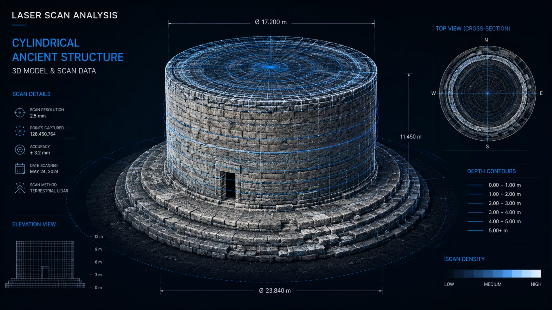 A high-definition scientific 3D digital reconstruction map of the Gyanvapi shivling structure.