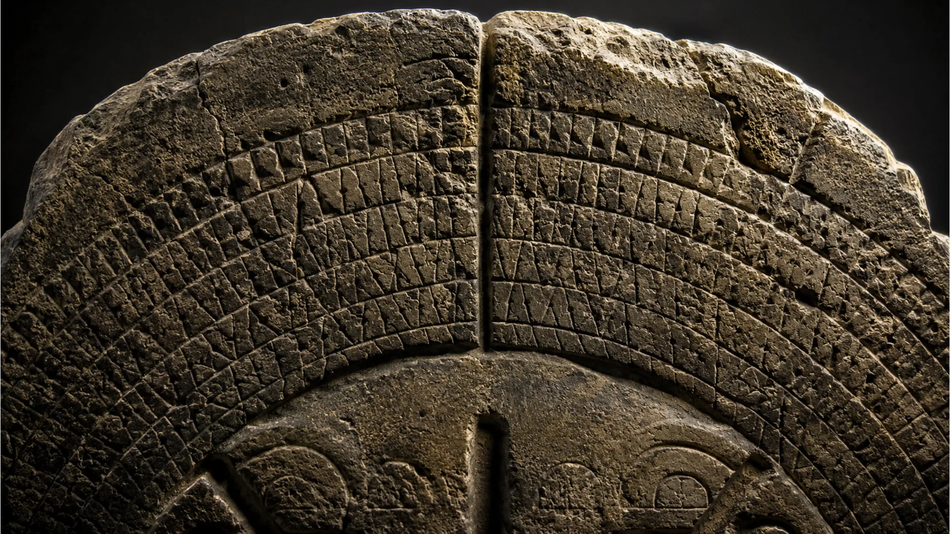 High-definition close-up of the top surface pattern of the Gyanvapi mosque stone structure.