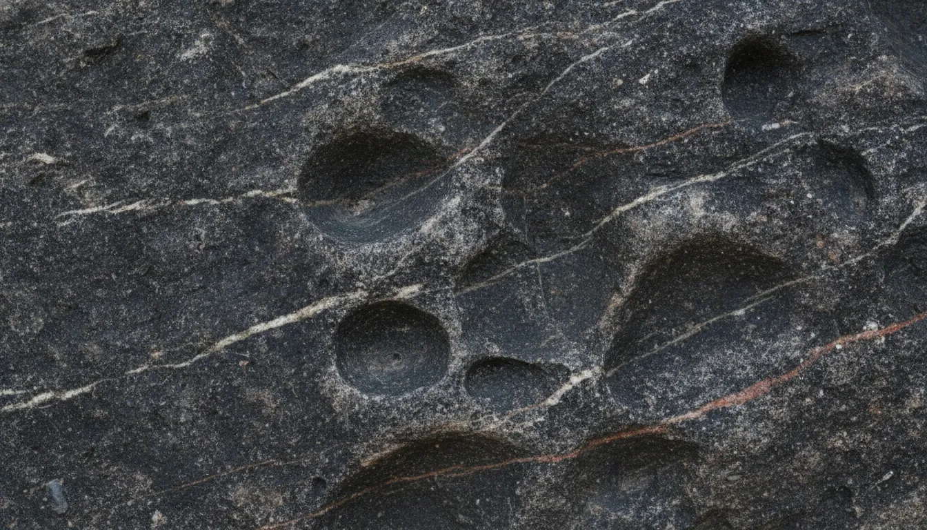 Macro image focusing on the mineral composition and weathering of the Gyanvapi structure stone.