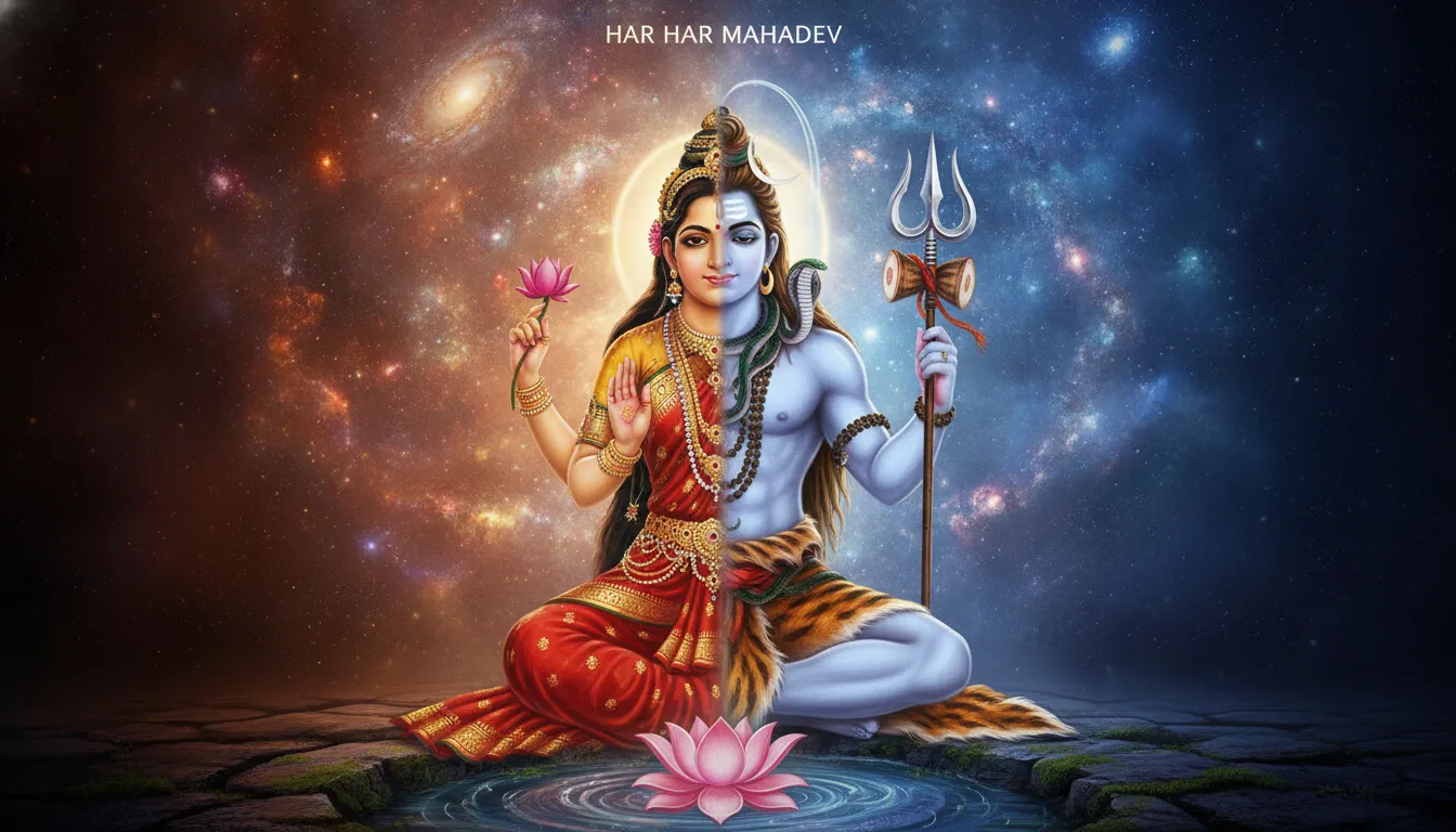 Divine Ardhanarishvara form balance of energies Har Har Mahadev photo image