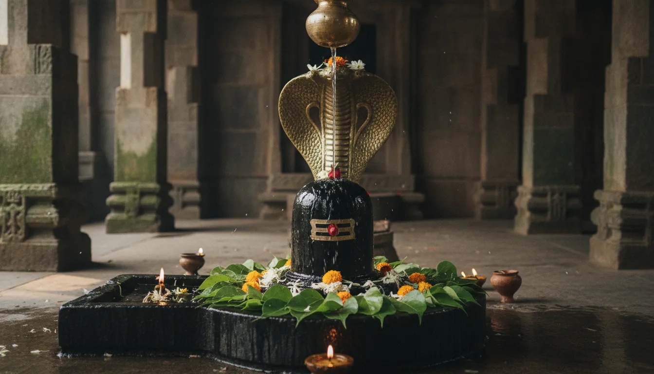 Beautifully decorated Shiva Lingam Har Har Mahadev photo image for worship