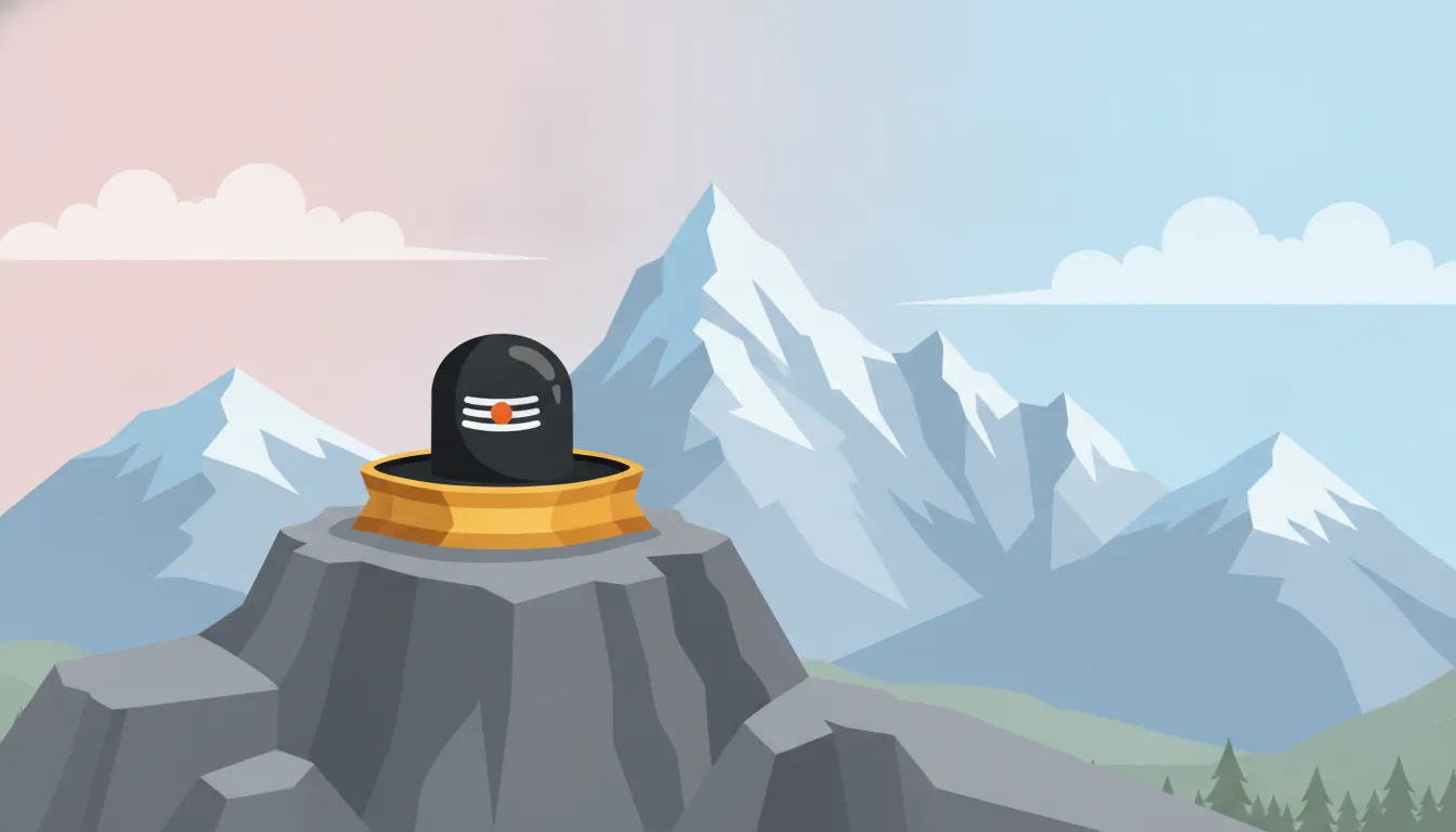 Vector clip art of a sacred mahadev shivling with snow-covered Himalayan peaks behind.
