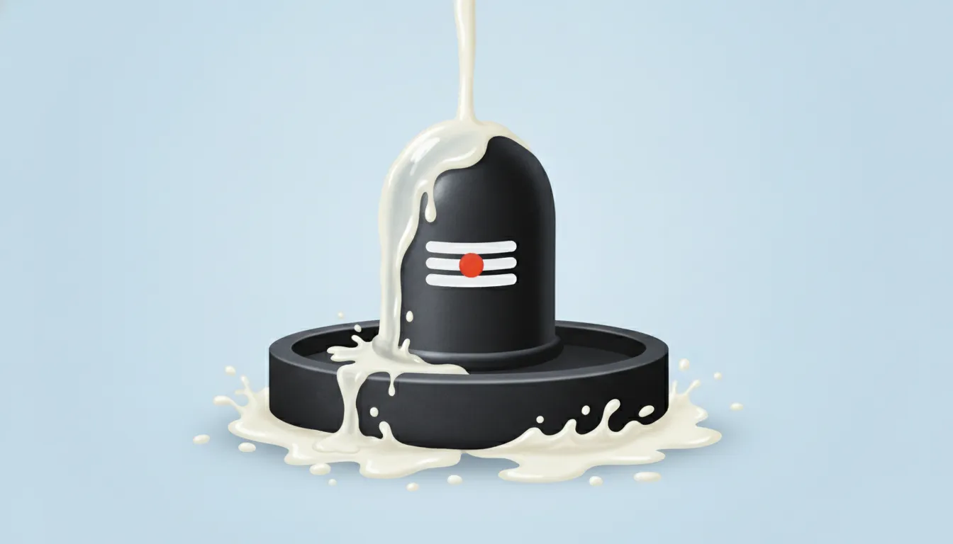 Vector clip art showing water droplets and milk ritual offering over a mahadev shivling.