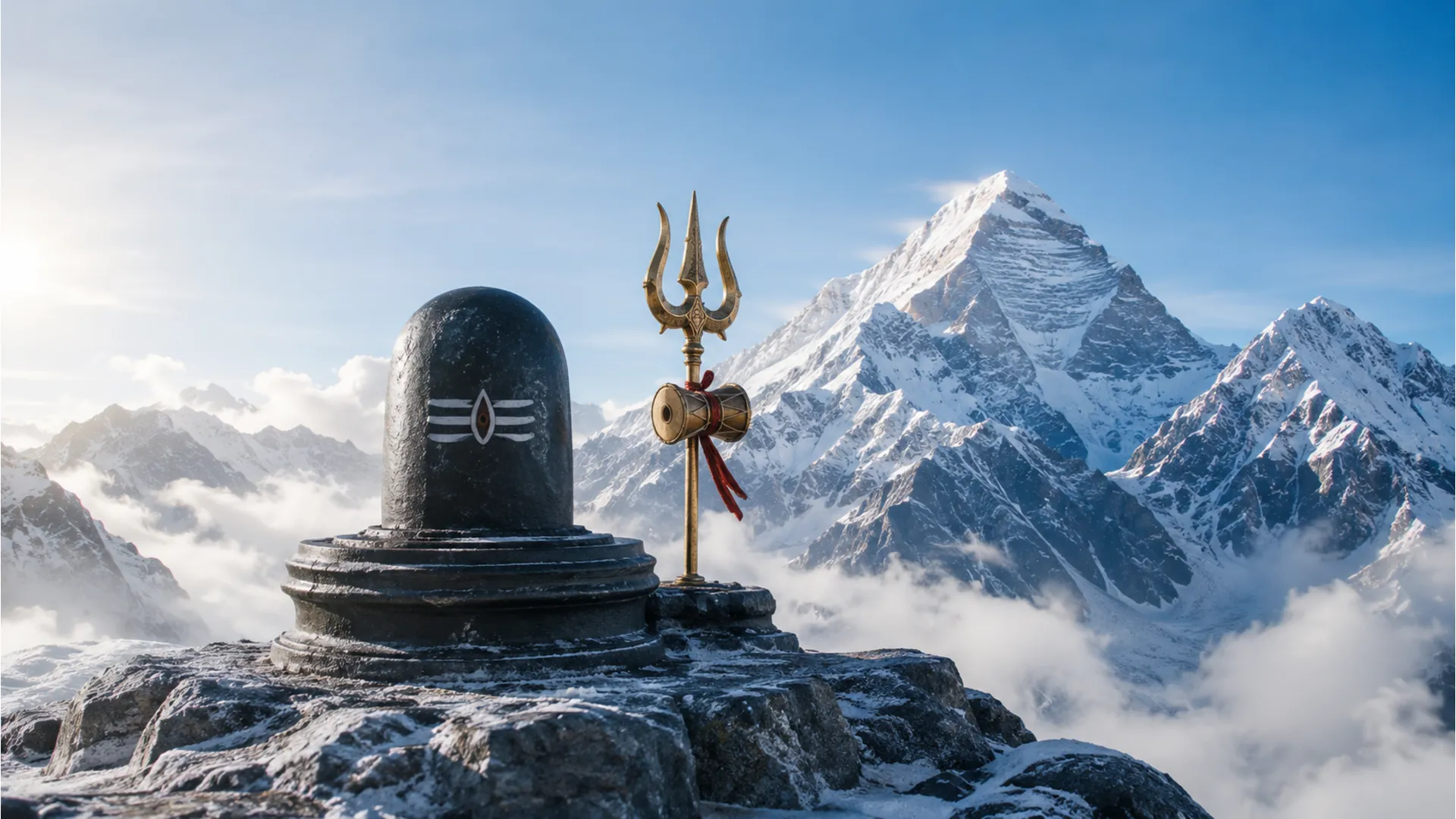 Spiritual Shivling image located in the snow-capped Himalayan mountains