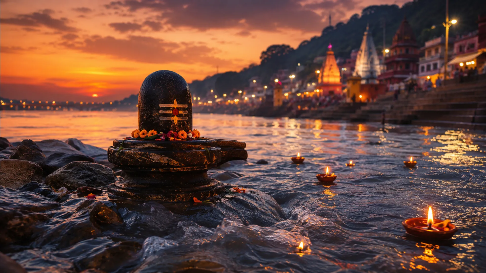 Beautiful Shivling image near the flowing water of holy River Ganga