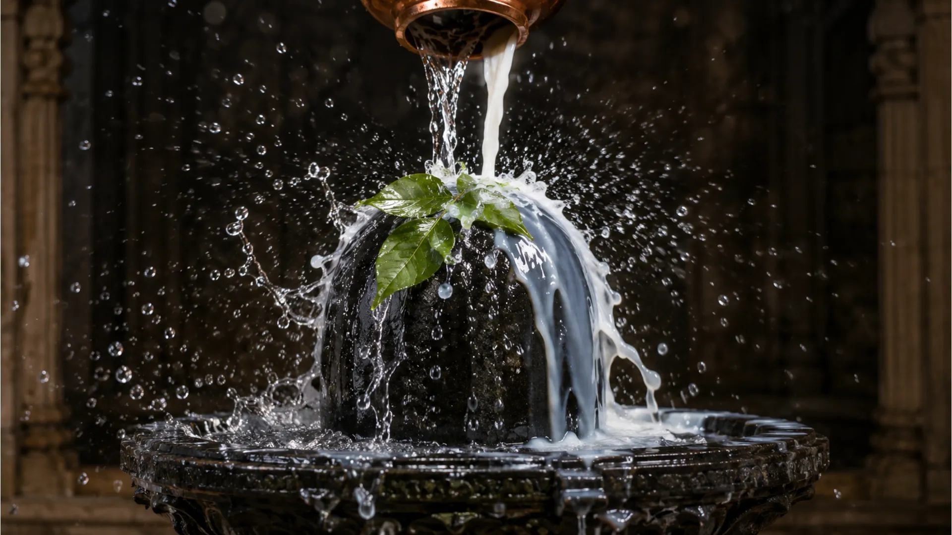 Liquid splash Abhishekam ritual on Mahakal shivling images hd.