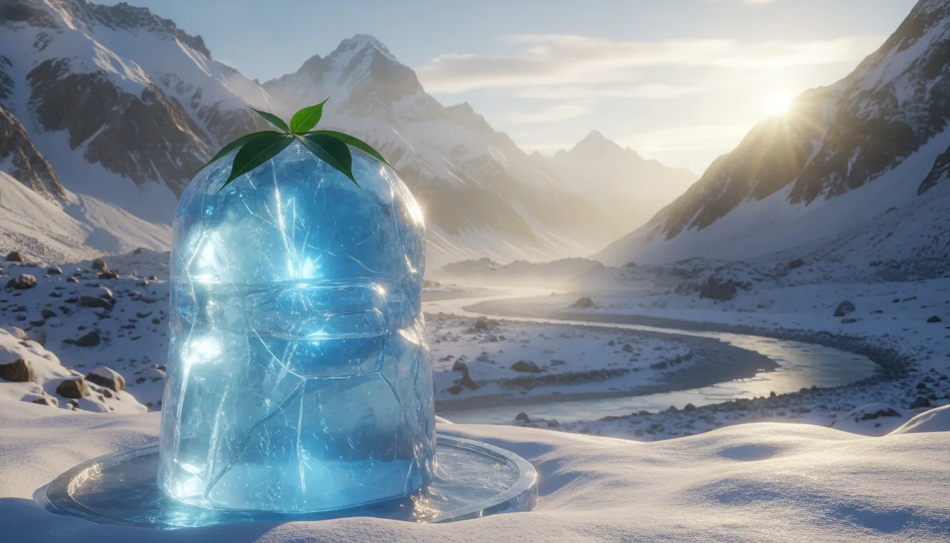 Ice blue crystal Shivling images with bili patra under clear mountain atmosphere.