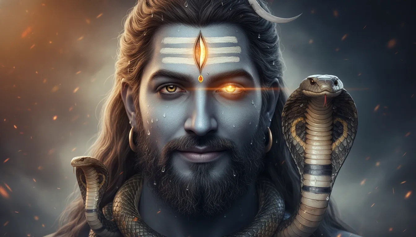 Cinematic close-up of Lord Shiva face with open third eye 1080p download