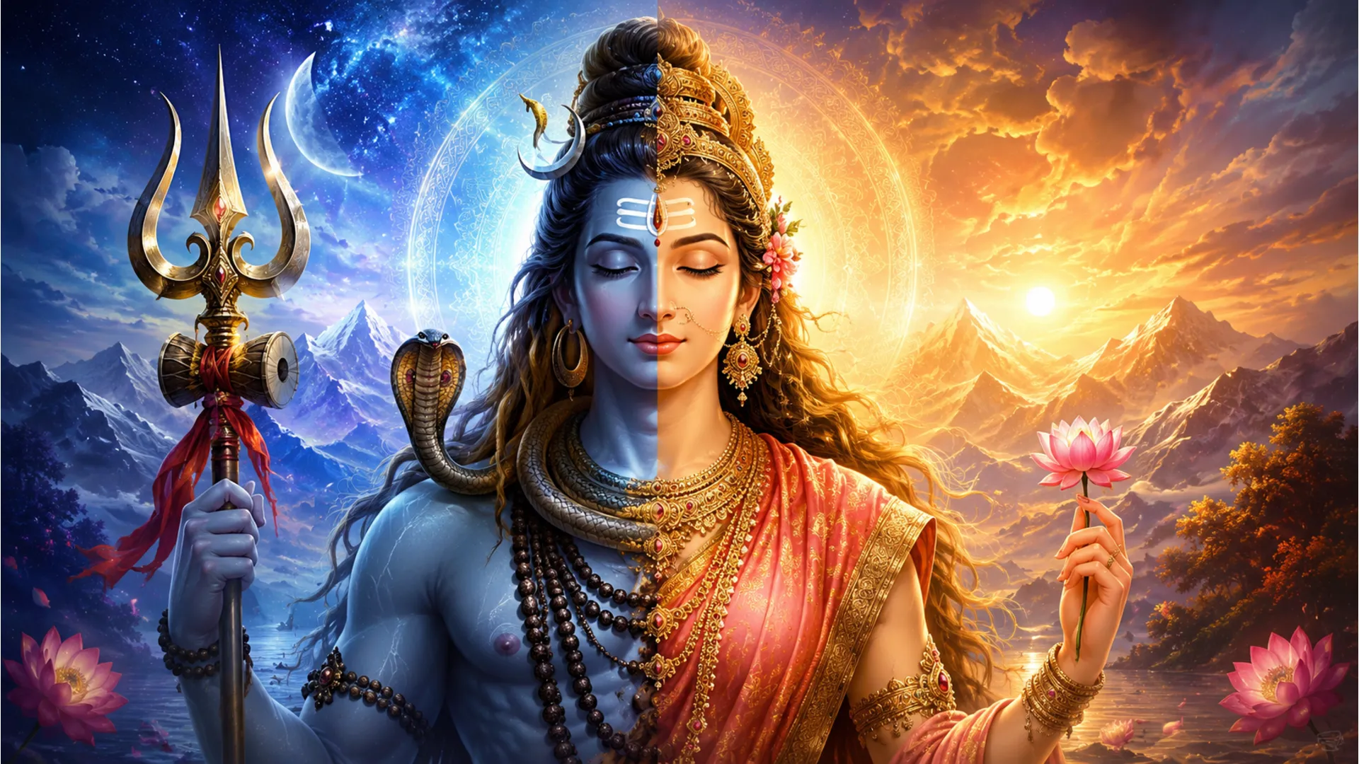 The half-male and half-female composite form of Lord Shiva and Goddess Parvati in HD.