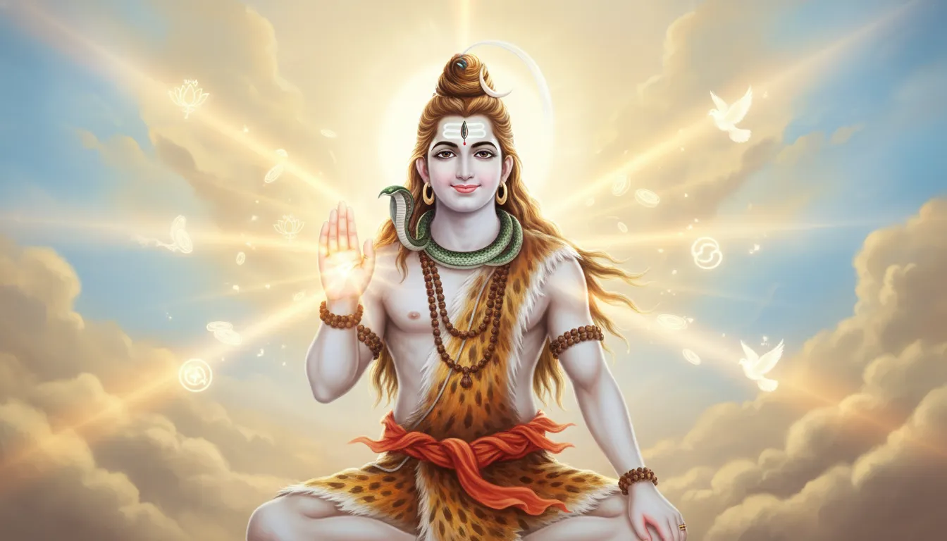Lord Shiva in blessing pose with divine light background wallpaper