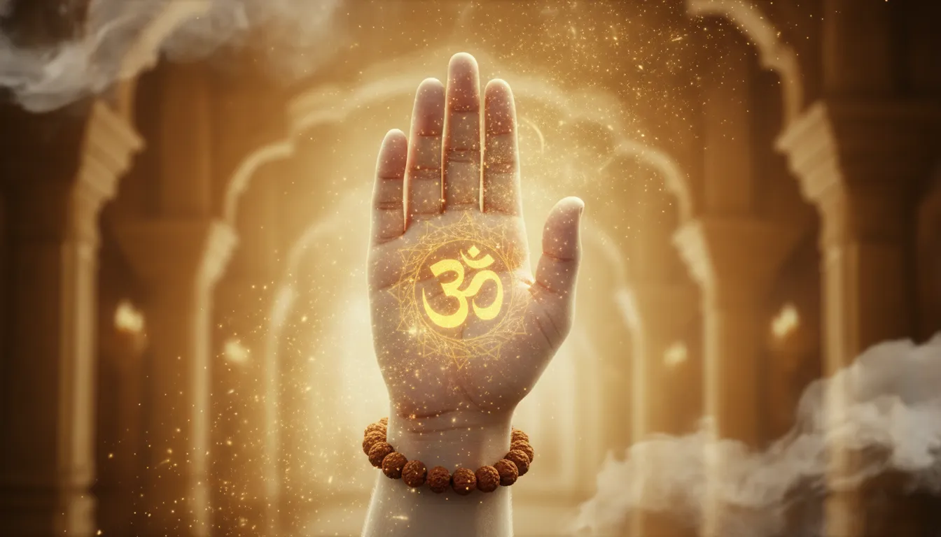 Close-up of Lord Shiva's hand in Abhaya Mudra giving divine blessings in 4K.