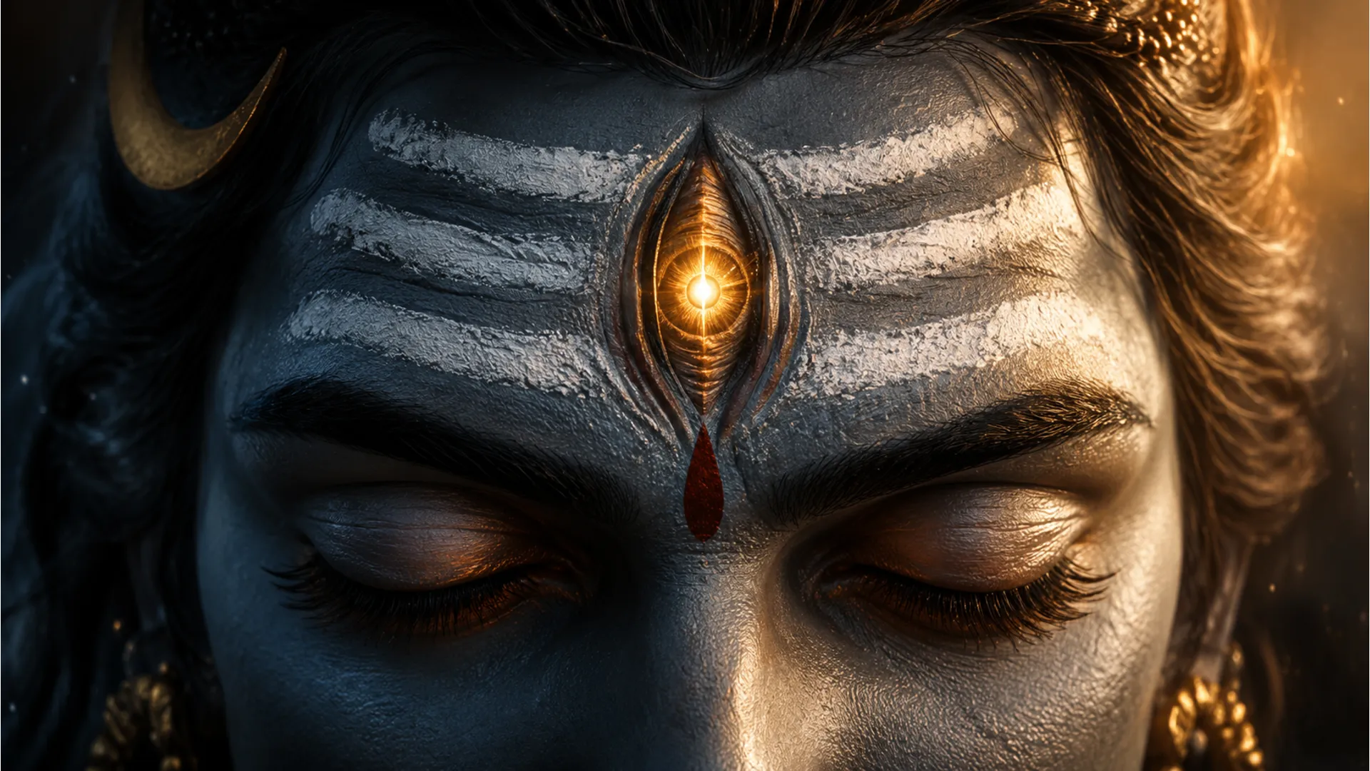 Close-up Har Har Mahadev download photo focusing on the third eye and sacred ash
