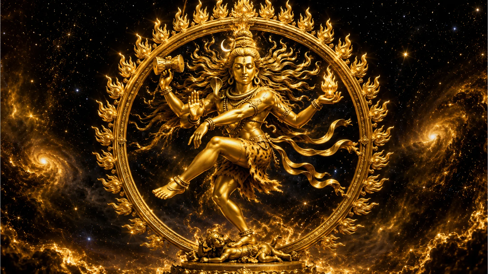 Golden Nataraja photo representing the cosmic dance of Lord Shiva.