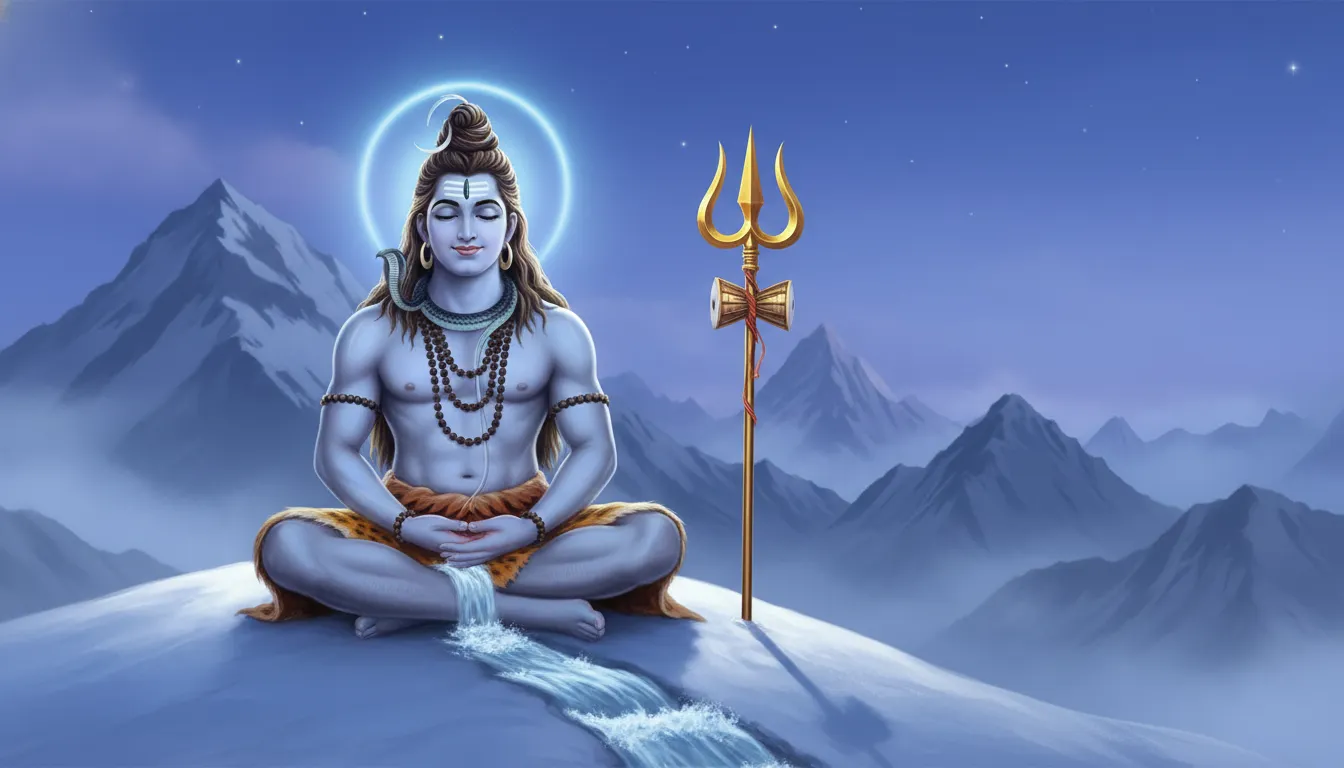 Lord Shiva meditating in the snow-covered Himalayan mountains HD wallpaper 1080p
