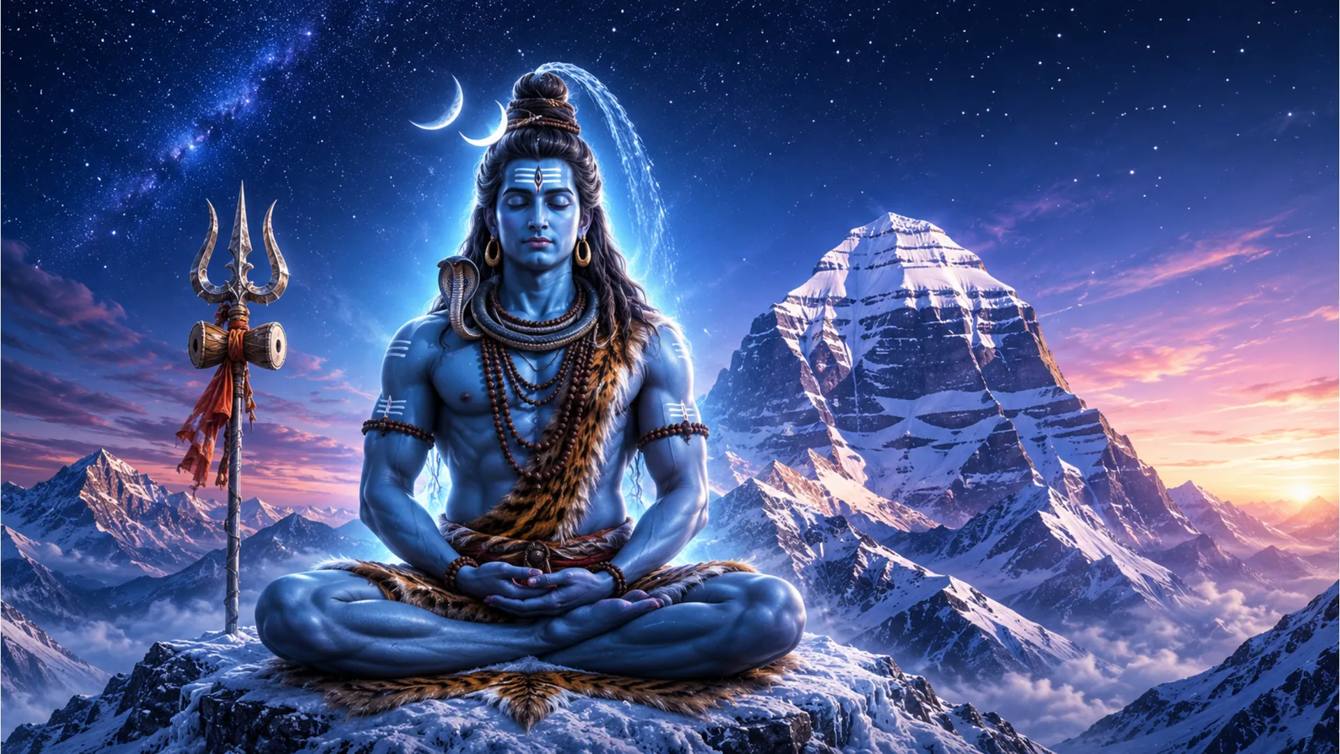 Lord Shiva meditating on Mount Kailash in high resolution